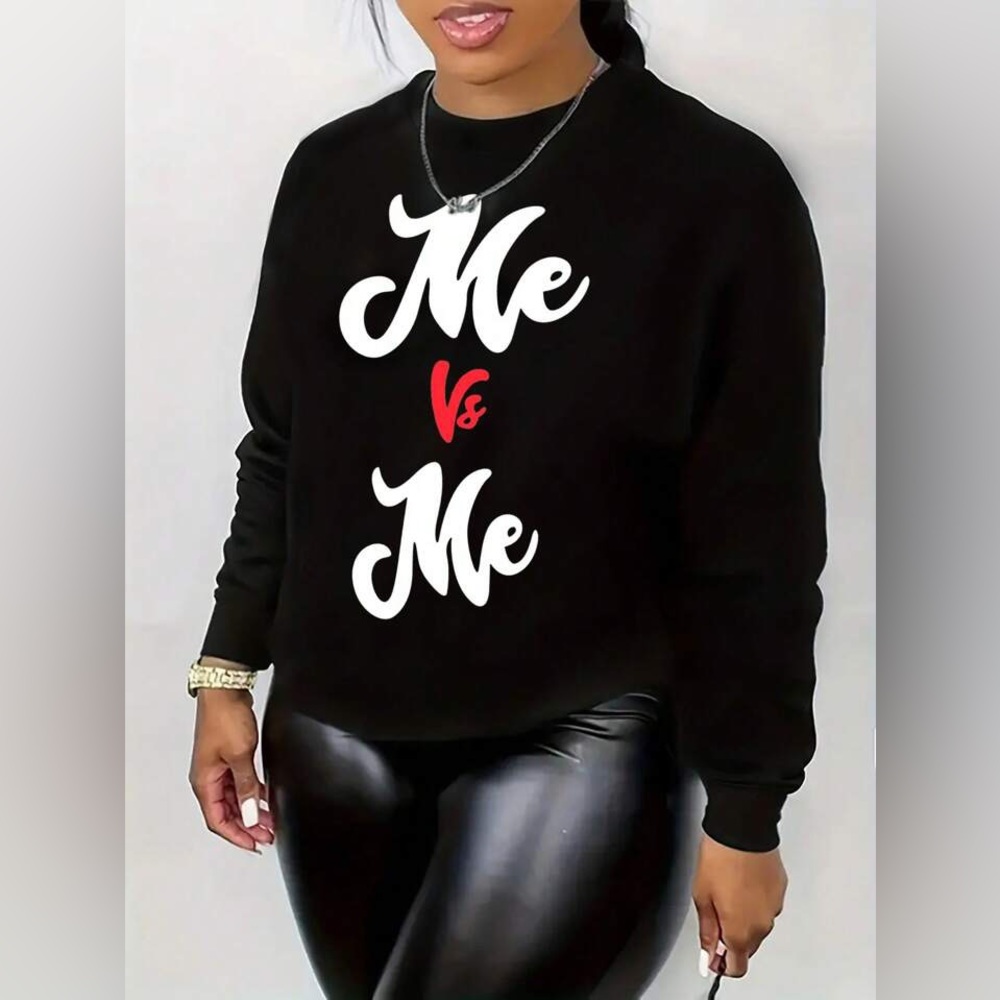 BLACK LETTER PRINT CREW NECK SWEAT SHIRT